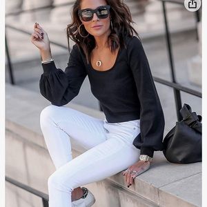 New Calvin Klein Square-Neck Balloon-Sleeve Top Blouse